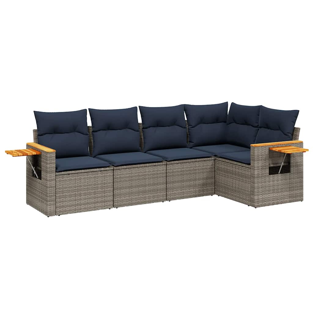5-dijelni set vrtnih sofa od poliratana s jastucima sivi