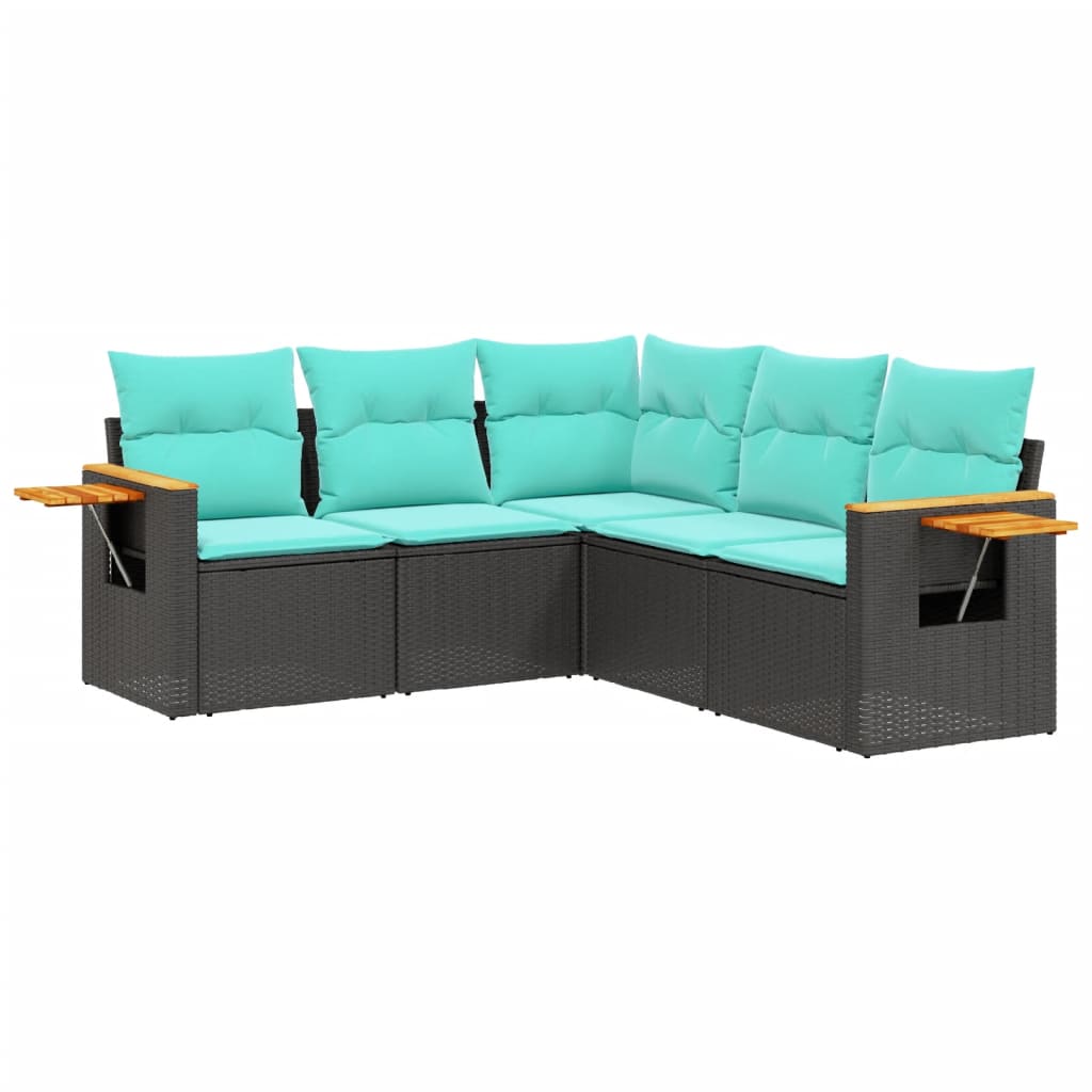 5-dijelni set vrtnih sofa od poliratana s jastucima crni