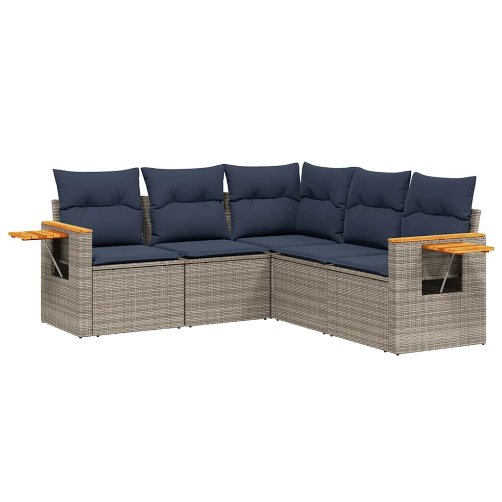 5-dijelni set vrtnih sofa od poliratana s jastucima sivi