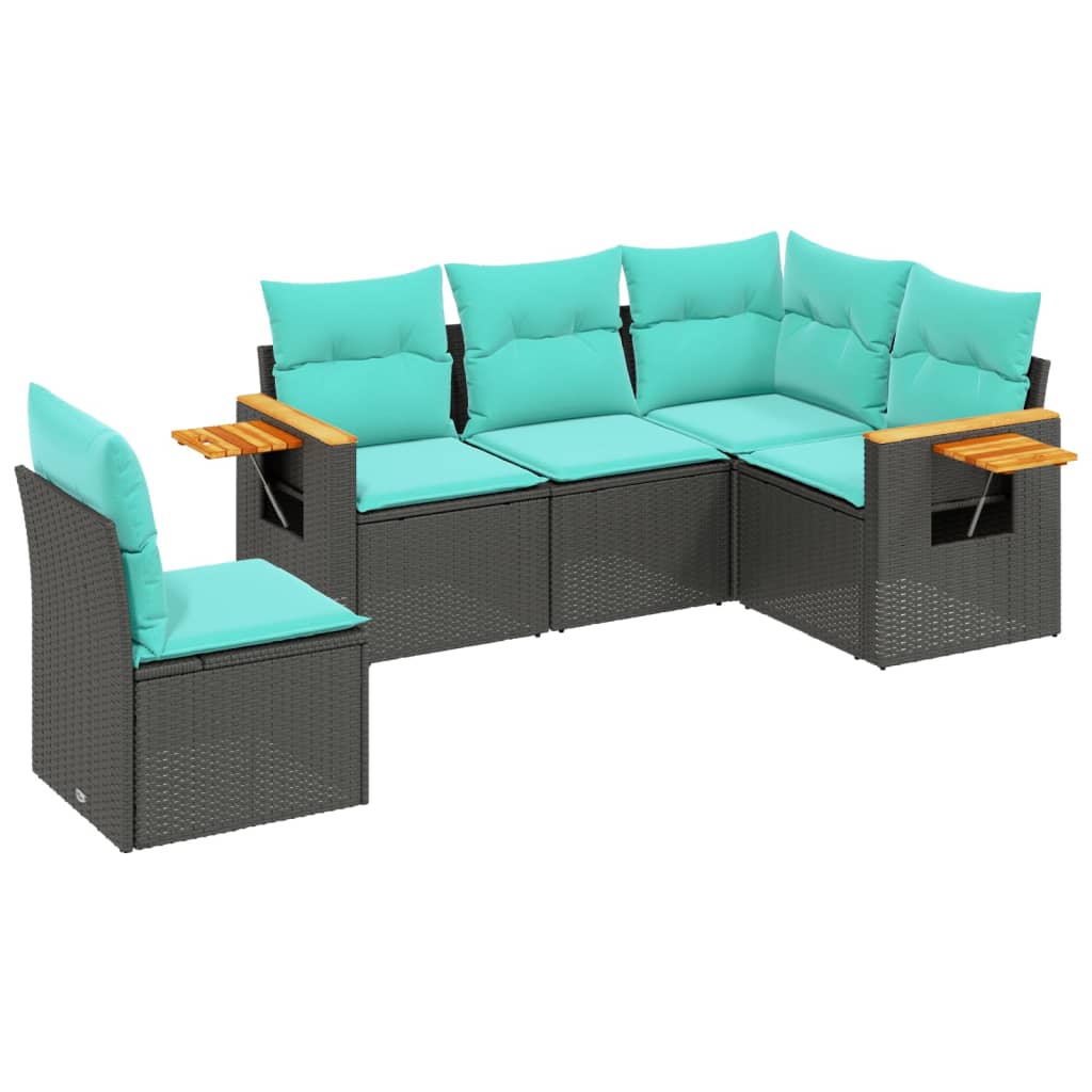 5-dijelni set vrtnih sofa od poliratana s jastucima crni