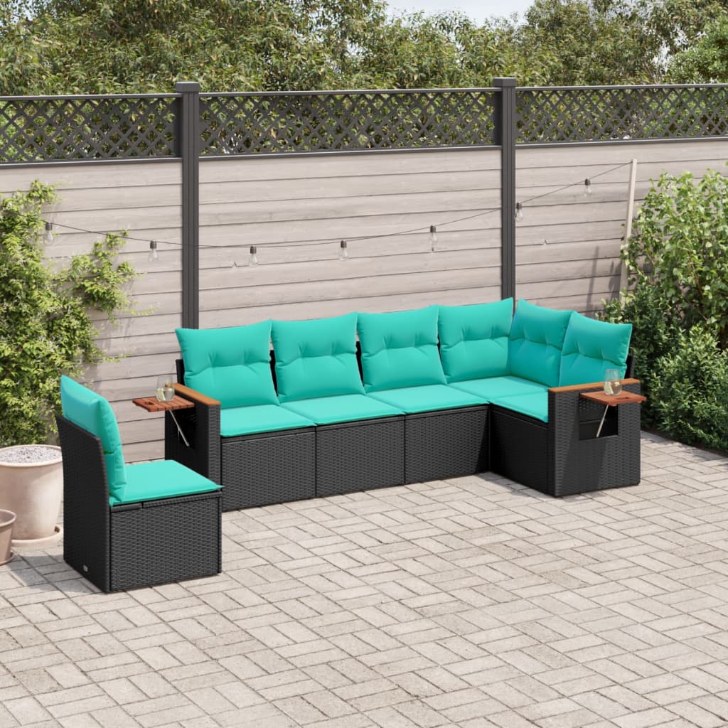 6-dijelni set vrtnih sofa od poliratana s jastucima crni
