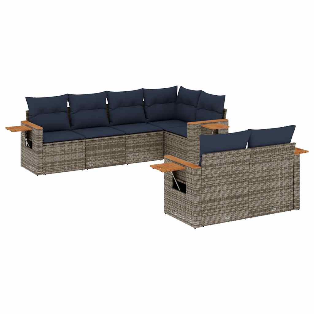 7-dijelni set vrtnih sofa od poliratana s jastucima sivi