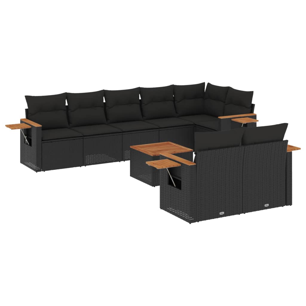 9-dijelni set vrtnih sofa s jastucima crni od poliratana