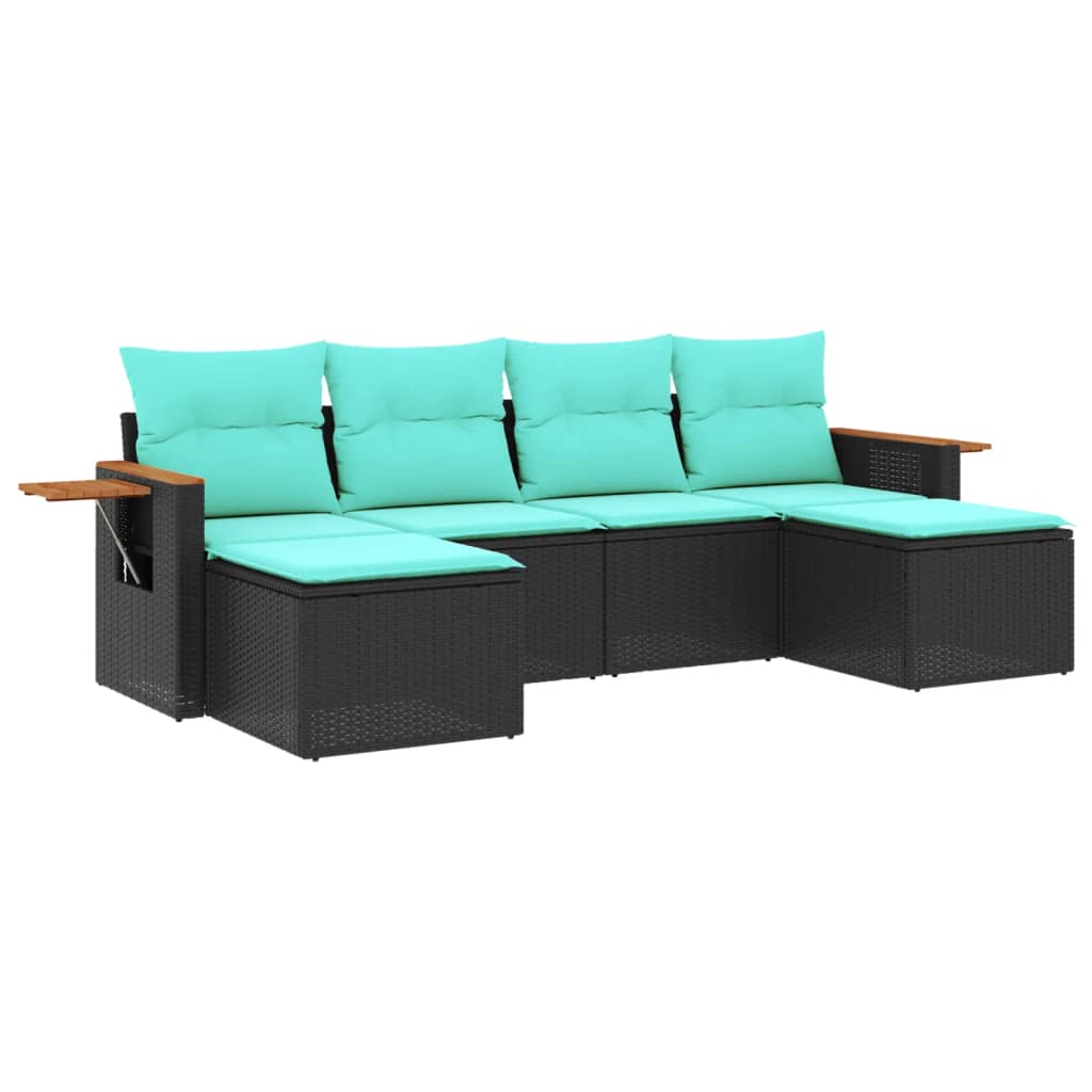 6-dijelni set vrtnih sofa od poliratana s jastucima crni