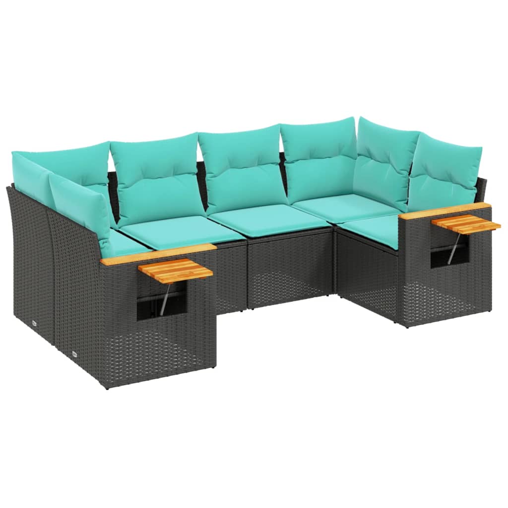 6-dijelni set vrtnih sofa od poliratana s jastucima crni