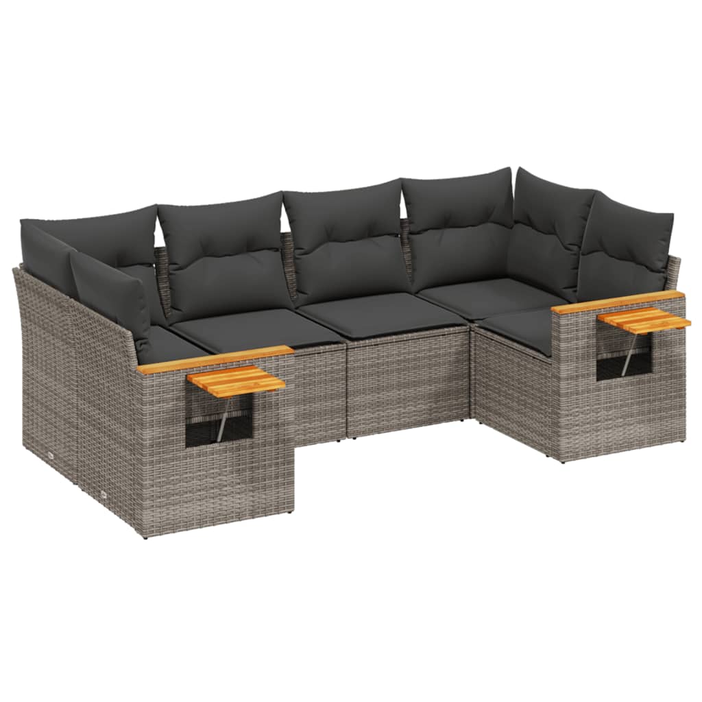 6-dijelni set vrtnih sofa od poliratana s jastucima sivi