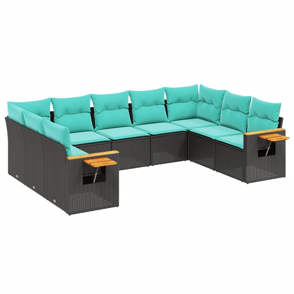 9-dijelni set vrtnih sofa od poliratana s jastucima crni