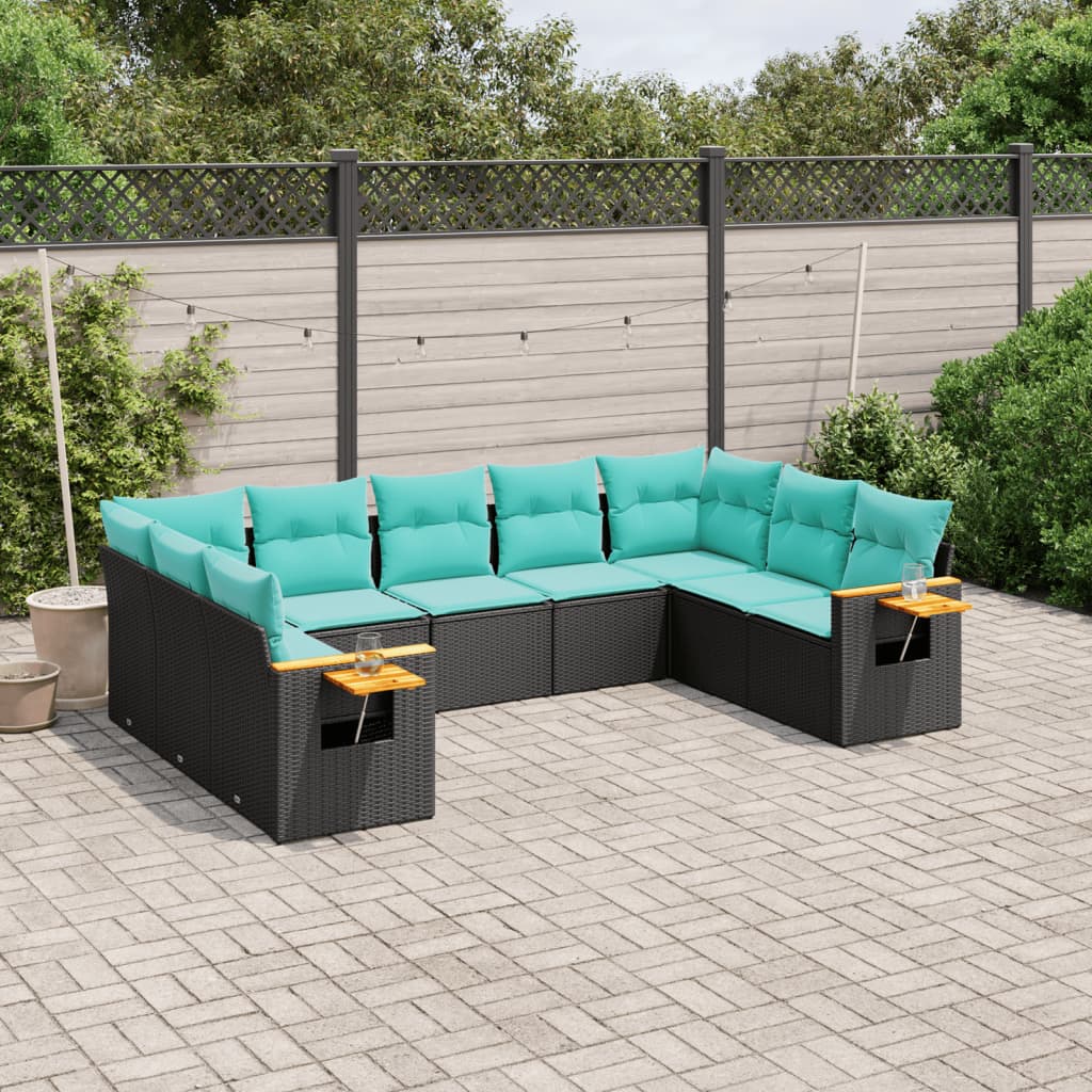 9-dijelni set vrtnih sofa od poliratana s jastucima crni