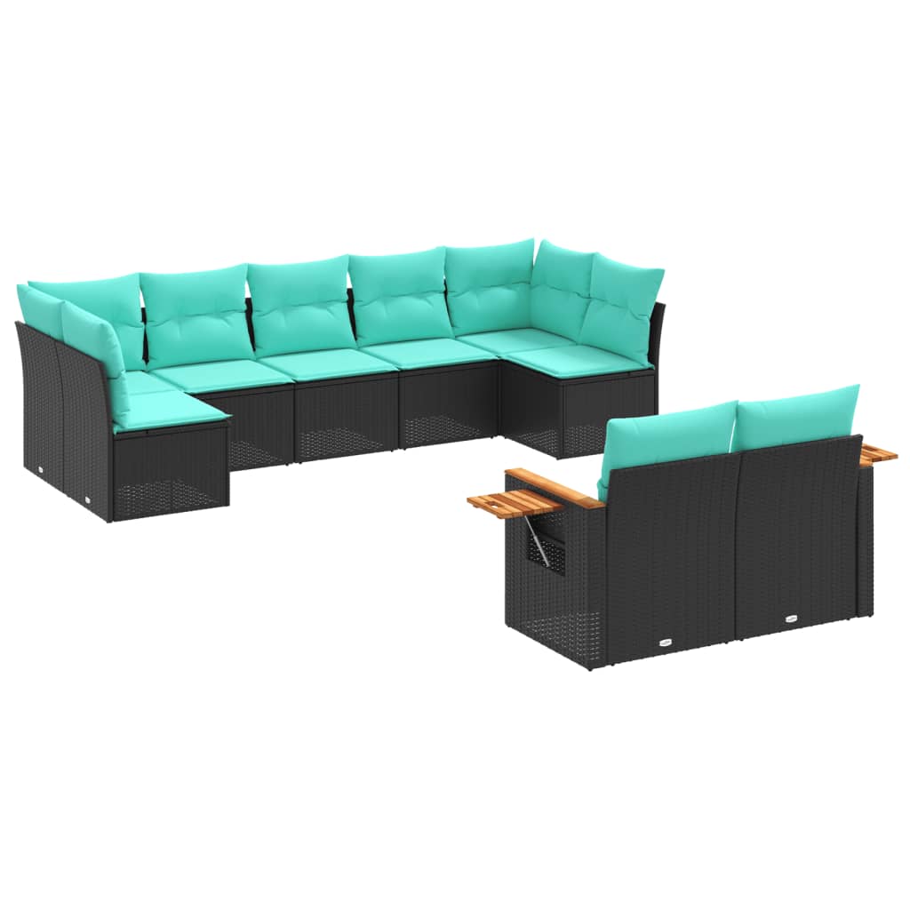 9-dijelni set vrtnih sofa od poliratana s jastucima crni