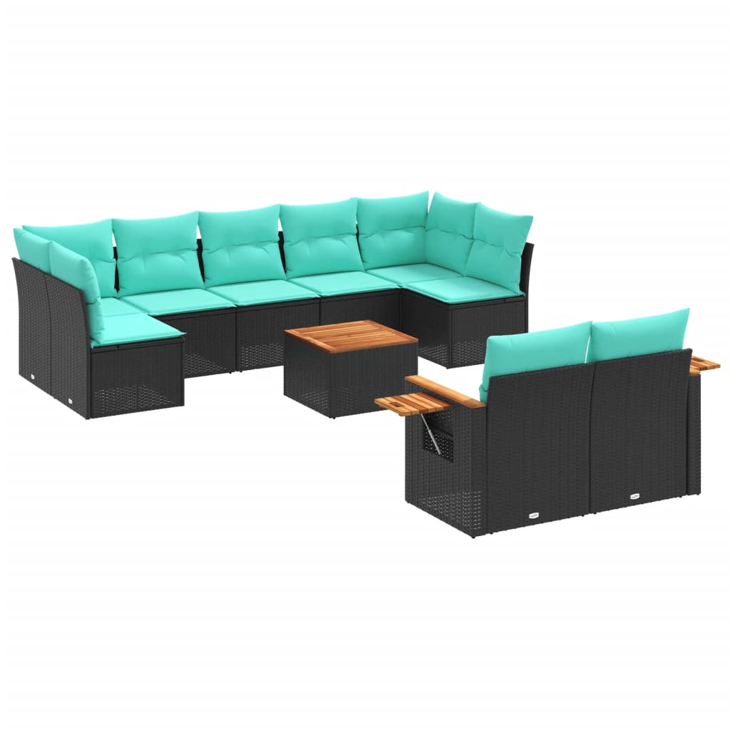 10-dijelni set vrtnih sofa od poliratana s jastucima crni