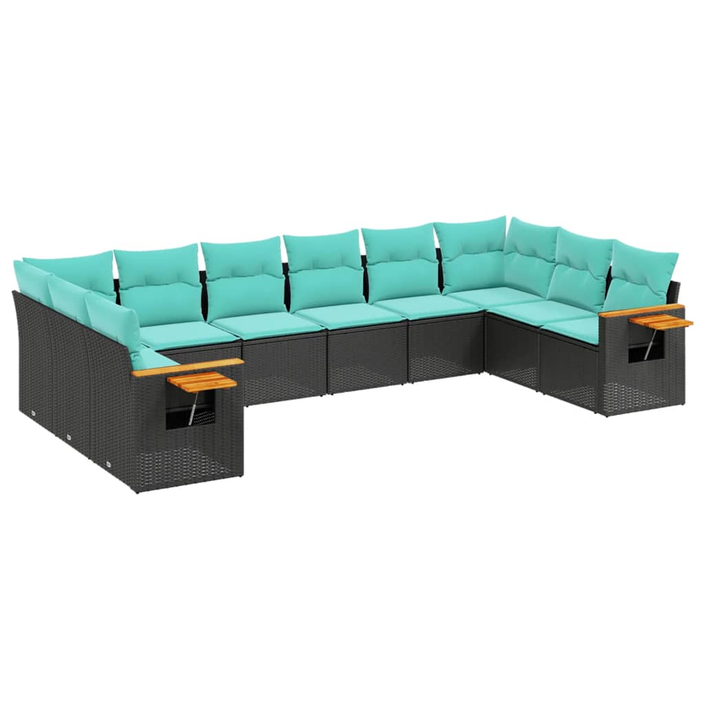 10-dijelni set vrtnih sofa od poliratana s jastucima crni