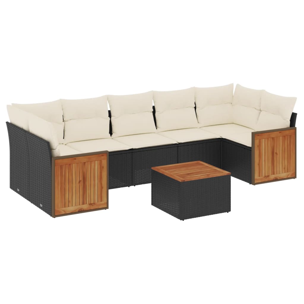 8-dijelni set vrtnih sofa od poliratana s jastucima crni