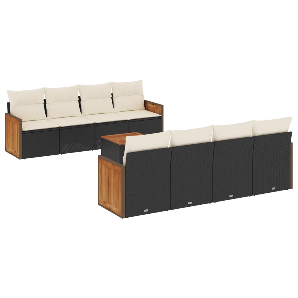 9-dijelni set vrtnih sofa s jastucima crni od poliratana