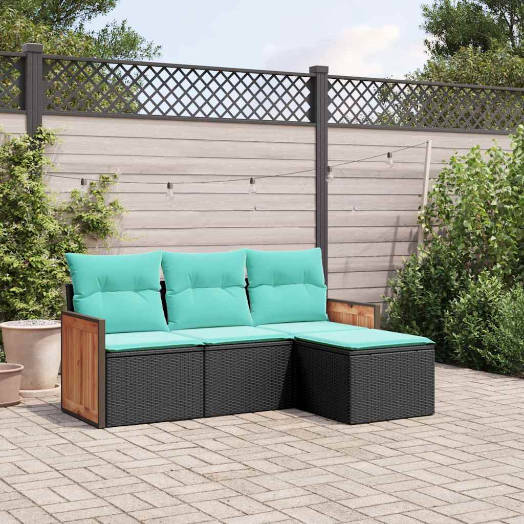 Vrtni set od 4 dijela s jastucima, crni poliratan