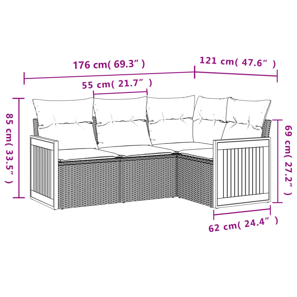 4-dijelni set vrtnih sofa od poliratana s jastucima crni