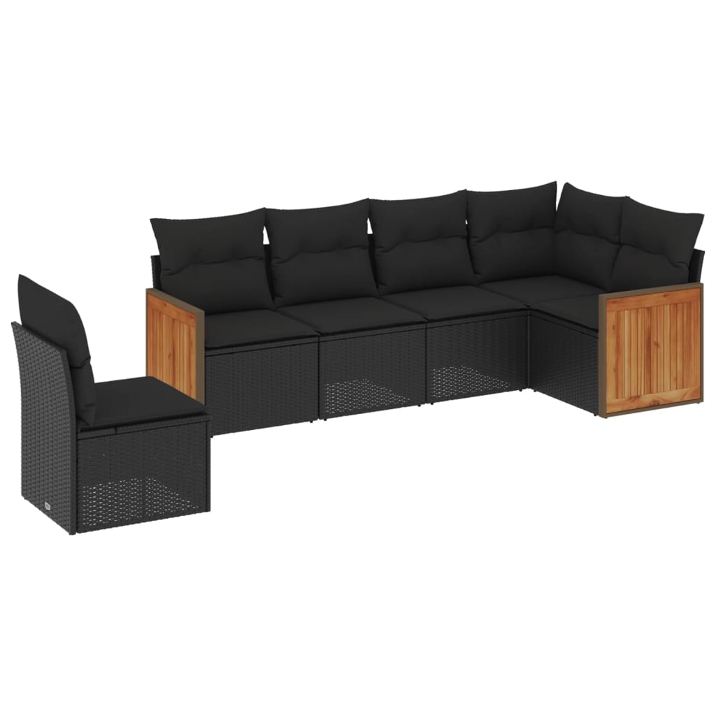 6-dijelni set vrtnih sofa s jastucima crni od poliratana