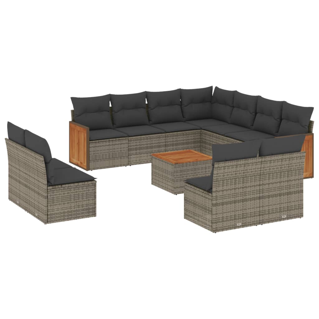 12-dijelni set vrtnih sofa od poliratana s jastucima sivi