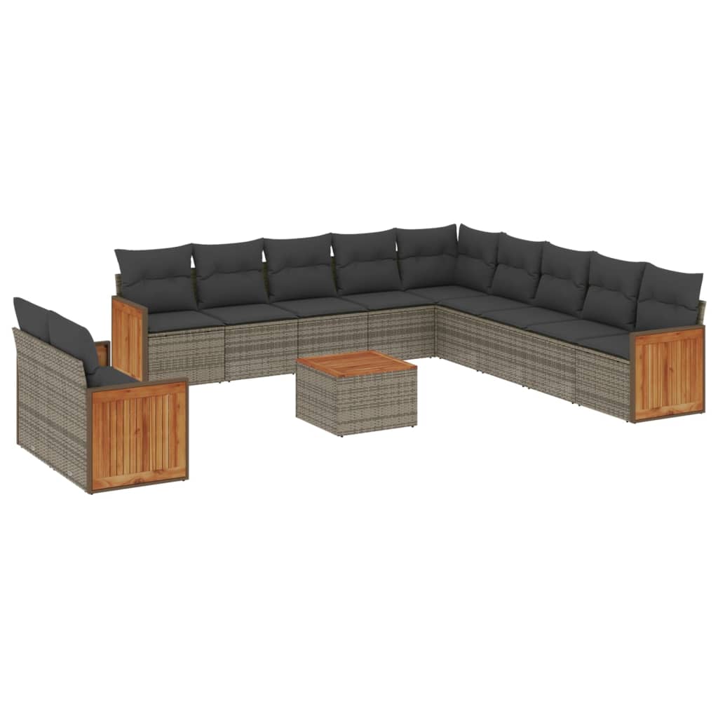 12-dijelni set vrtnih sofa od poliratana s jastucima sivi