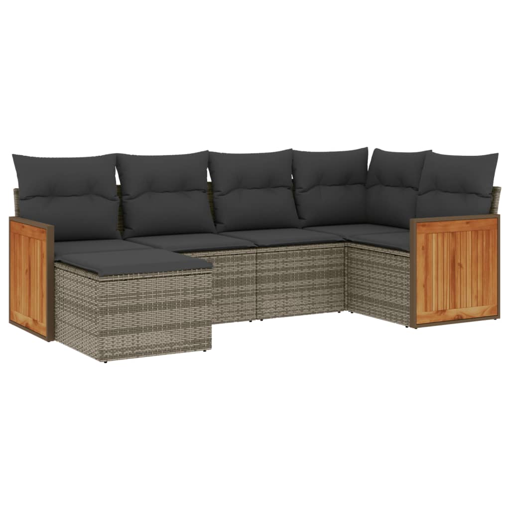 6-dijelni set vrtnih sofa od poliratana s jastucima sivi