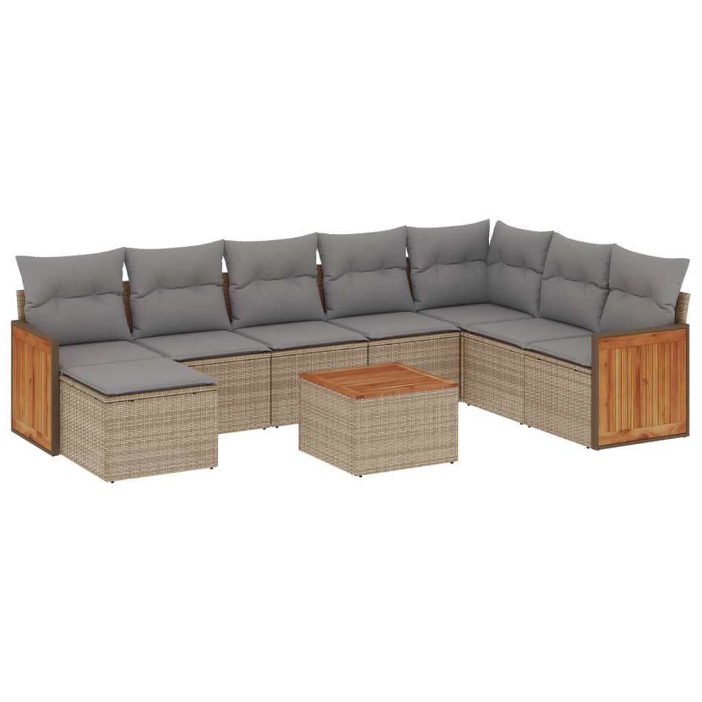 9-dijelni set vrtnih sofa s jastucima bež od poliratana