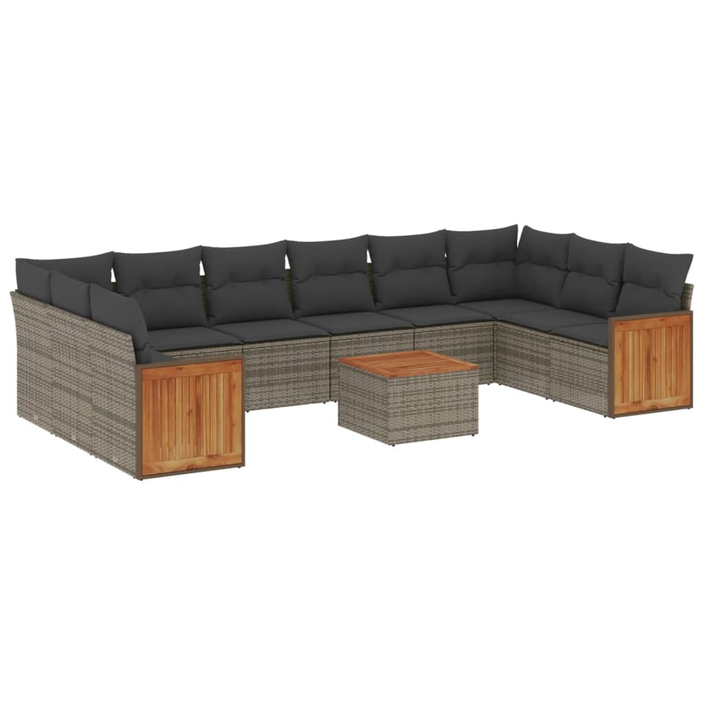 11-dijelni set vrtnih sofa od poliratana s jastucima sivi