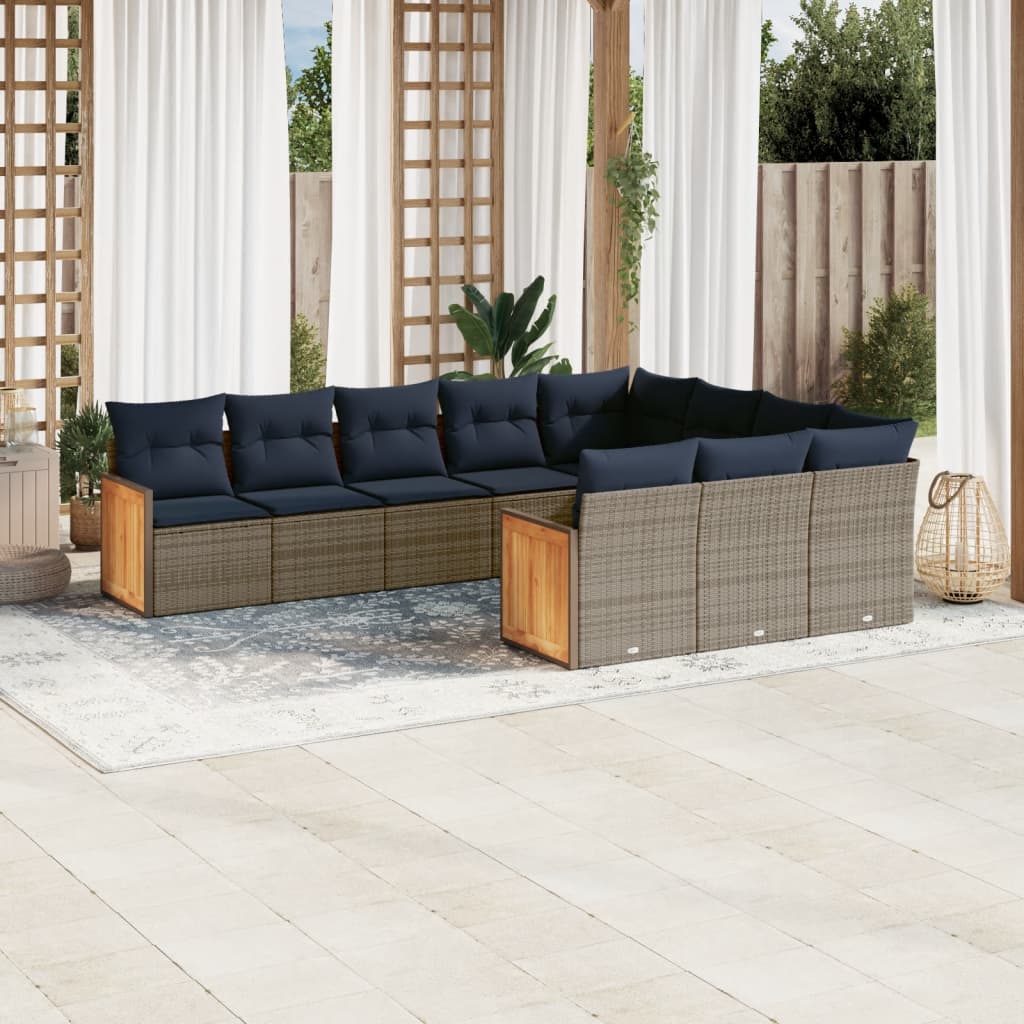 Vrtni set od 10 dijelova s jastucima, sivi poliratan