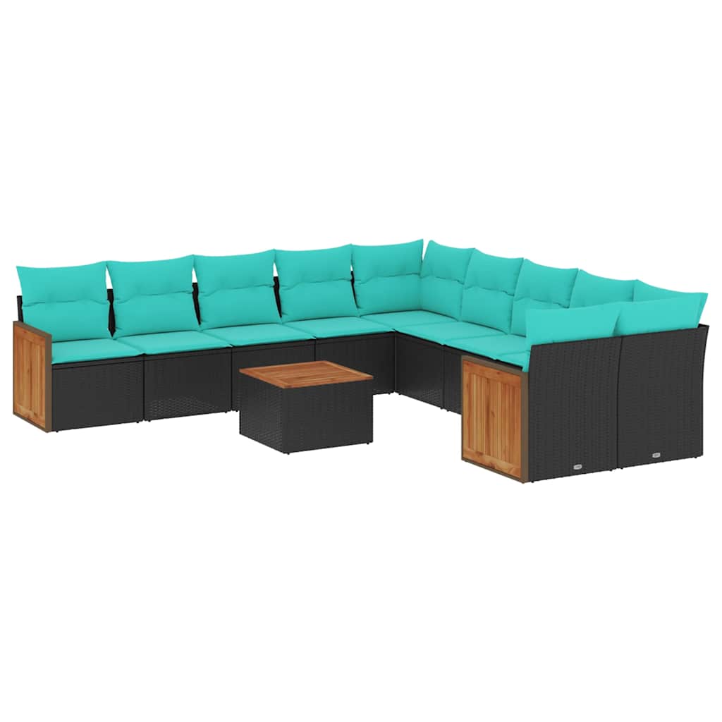 11-dijelni vrtni set s jastucima crni poliratan