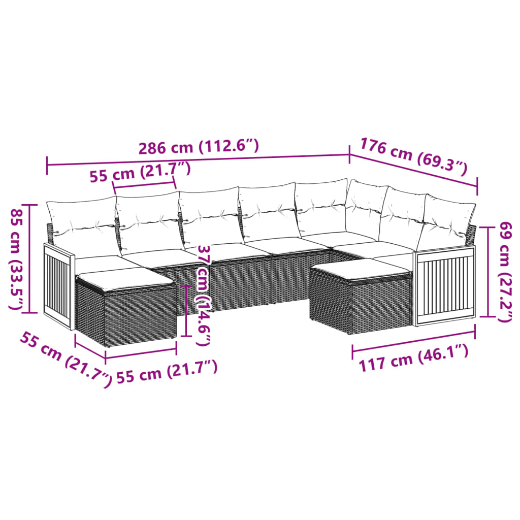 9-dijelni set vrtnih sofa s jastucima crni od poliratana