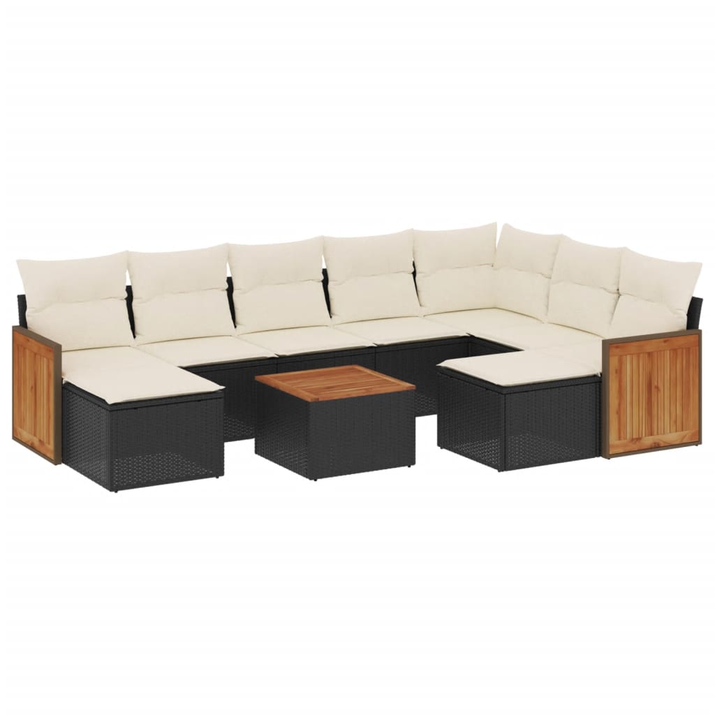 10-dijelni set vrtnih sofa s jastucima crni od poliratana