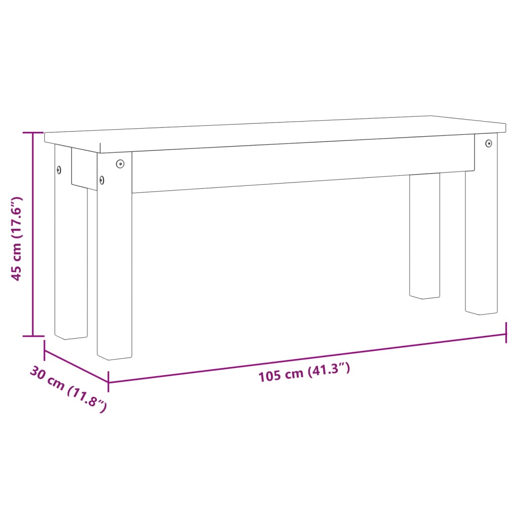 Blagovaonska klupa PANAMA sivi 105x30x45 cm od masivne borovine