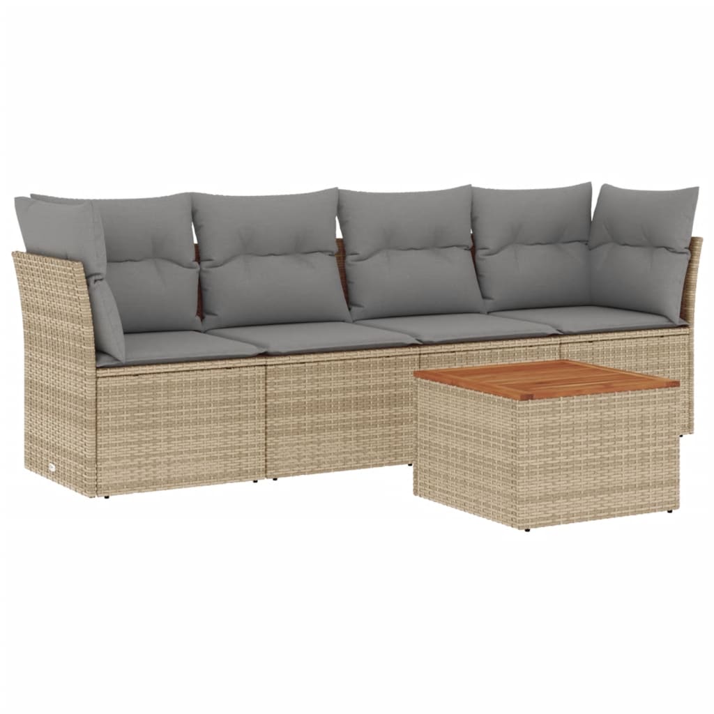 5-dijelni vrtni set sofa s jastucima bež od poliratana