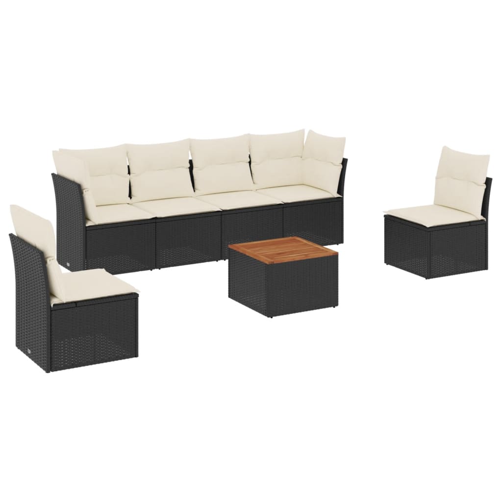 7-dijelni set vrtnih sofa od poliratana s jastucima crni