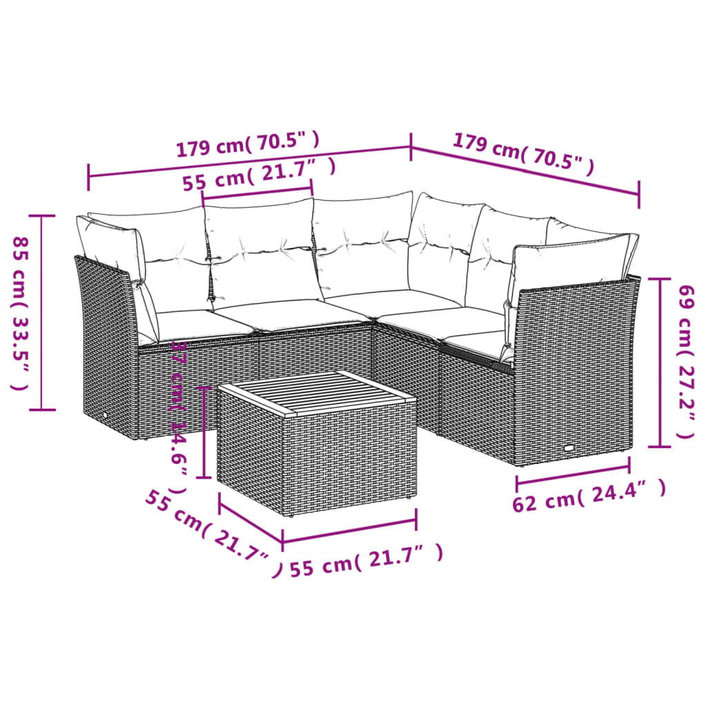 6-dijelni set vrtnih sofa s jastucima bež od poliratana