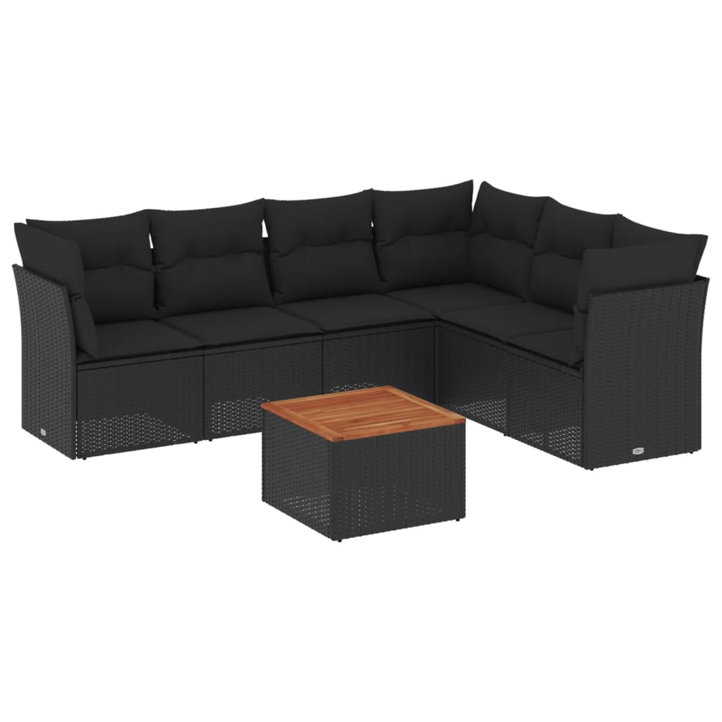 7-dijelni set vrtnih sofa od poliratana s jastucima crni