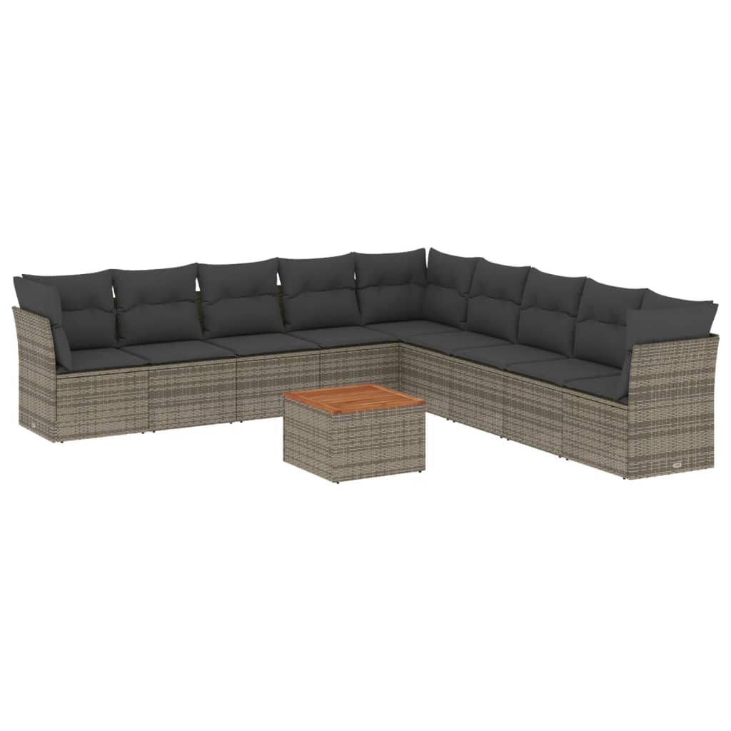 10-dijelni set vrtnih sofa od poliratana s jastucima sivi