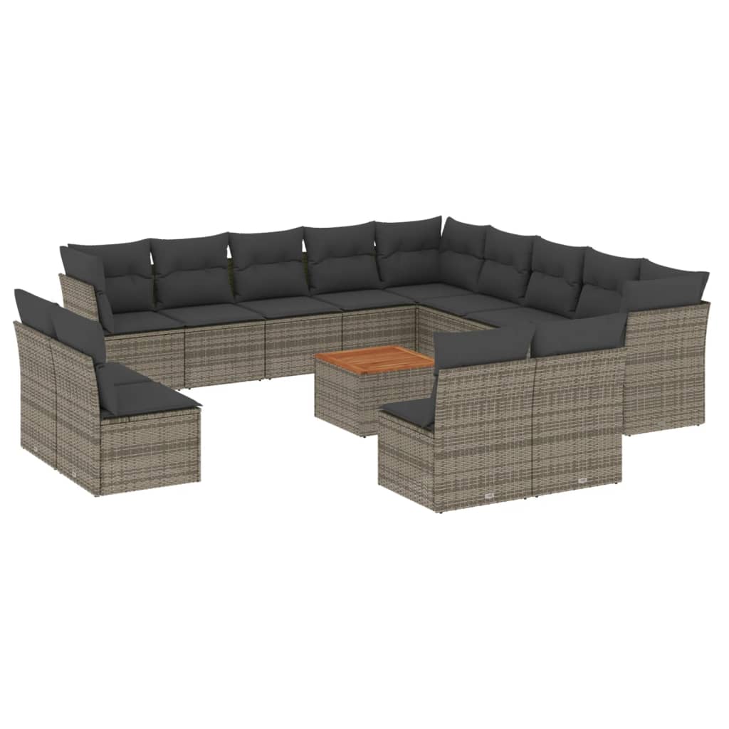 14-dijelni set vrtnih sofa od poliratana s jastucima sivi