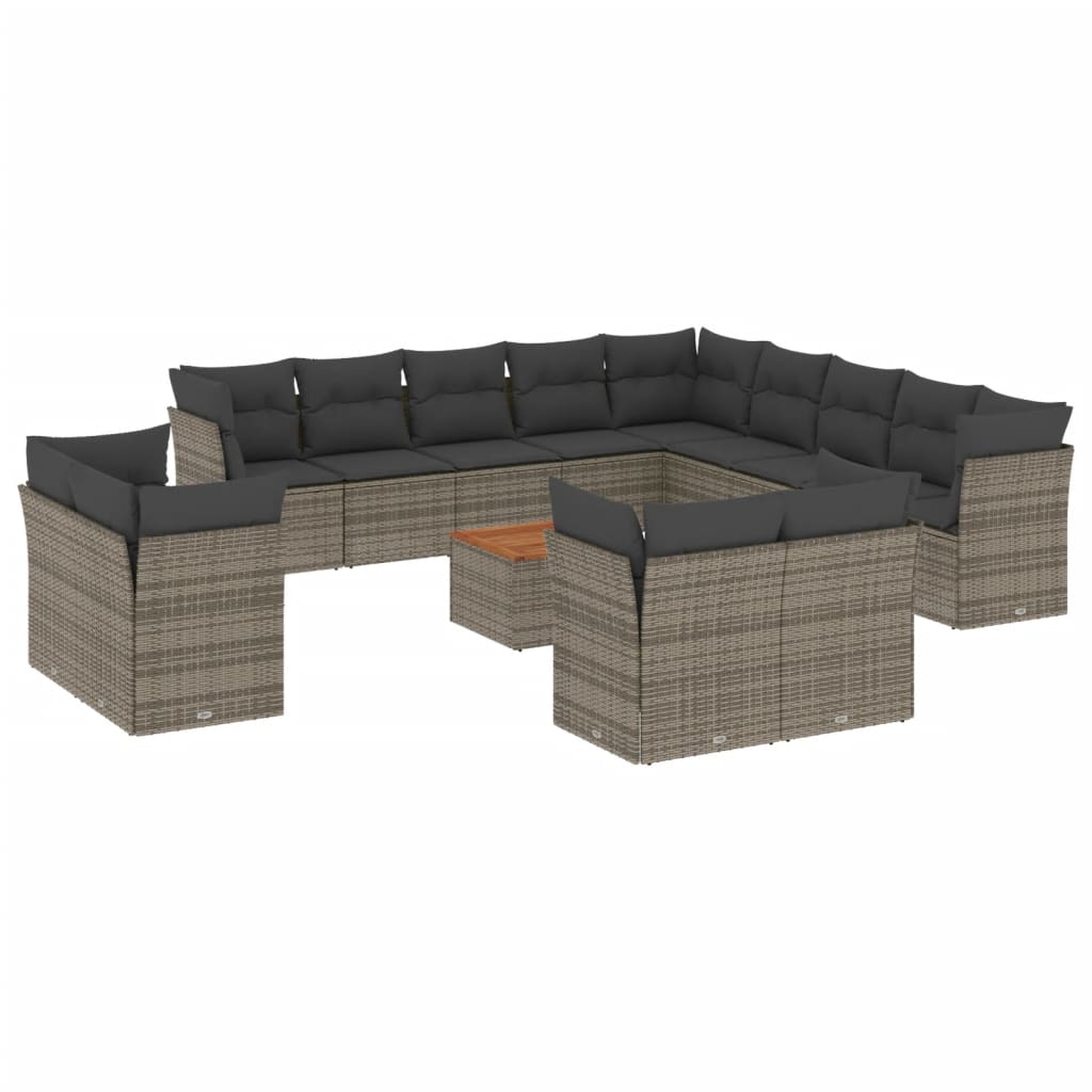 14-dijelni set vrtnih sofa od poliratana s jastucima sivi