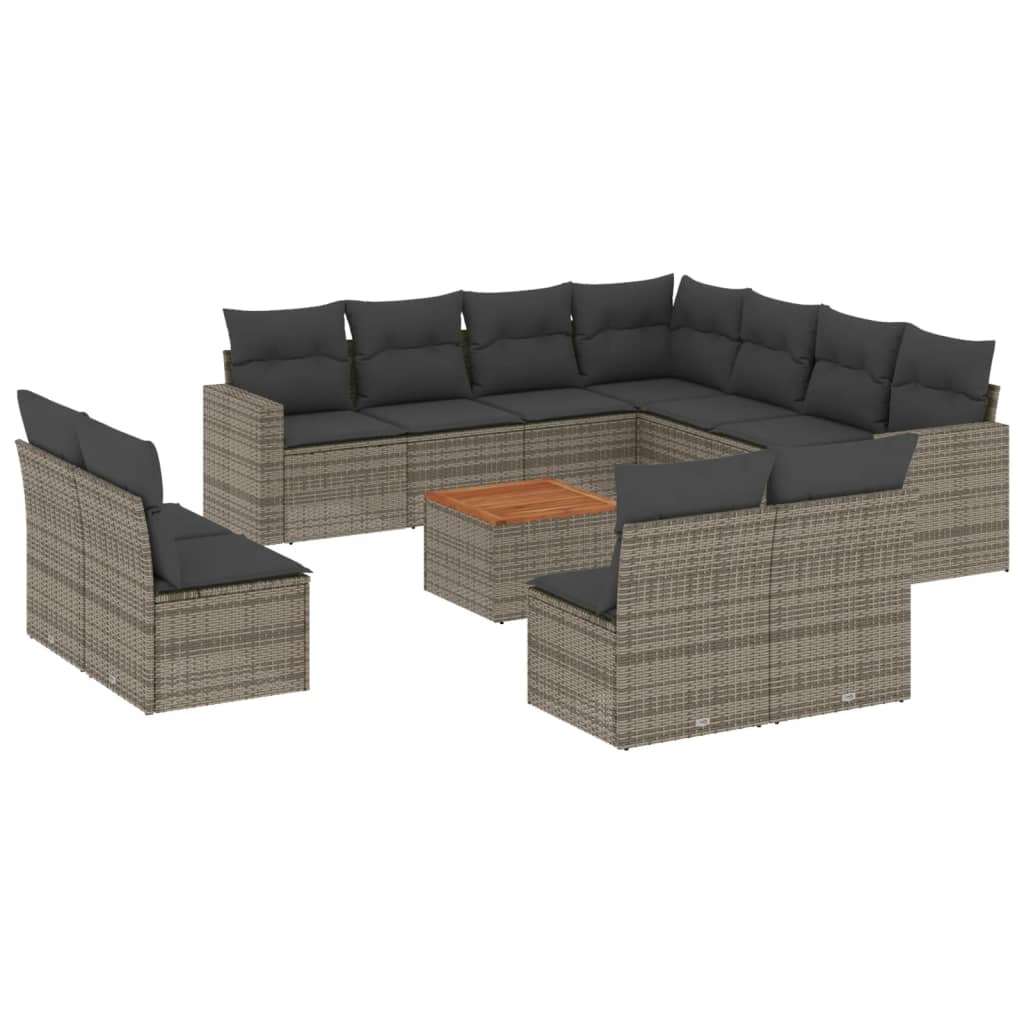 12-dijelni set vrtnih sofa od poliratana s jastucima sivi