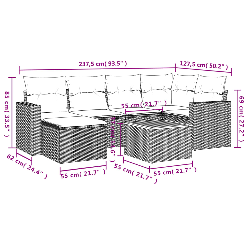 7-dijelni set vrtnih sofa sivi od poliratana