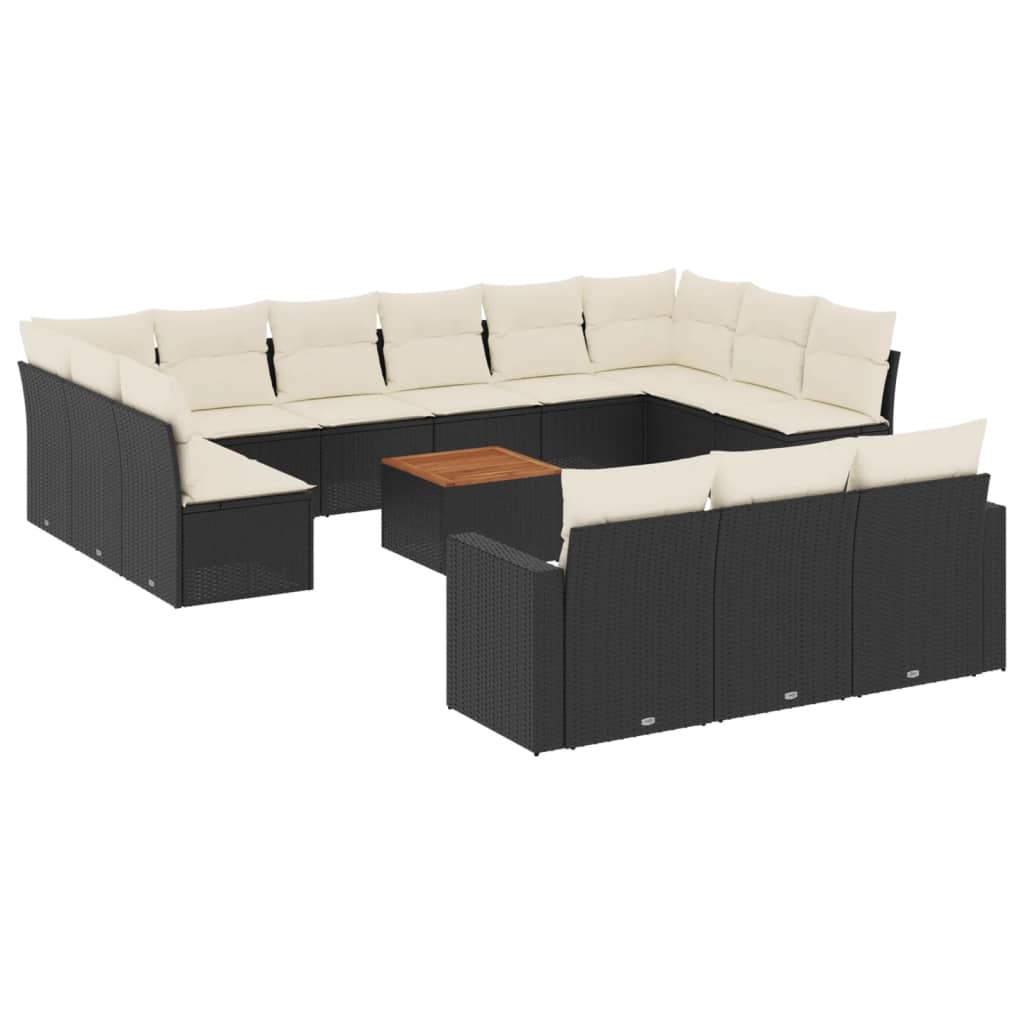 14-dijelni set vrtnih sofa s jastucima poliratan crni