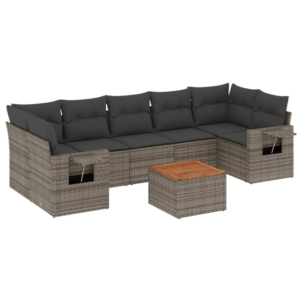 8-dijelni set vrtnih sofa od poliratana s jastucima sivi