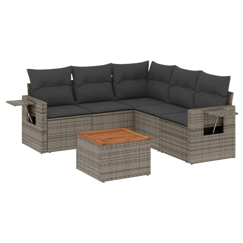 6-dijelni set vrtnih sofa od poliratana s jastucima sivi