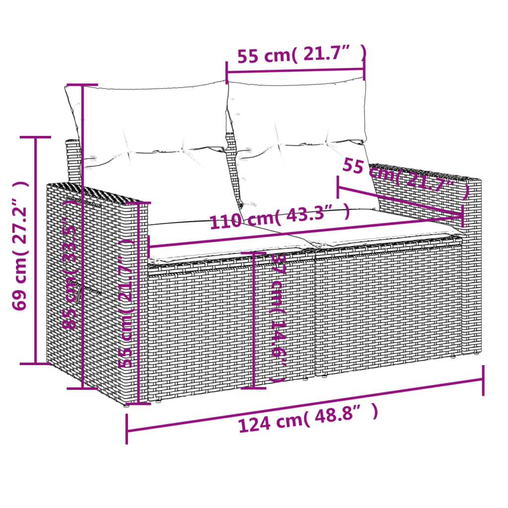 9-dijelni set vrtnih sofa s jastucima bež od poliratana