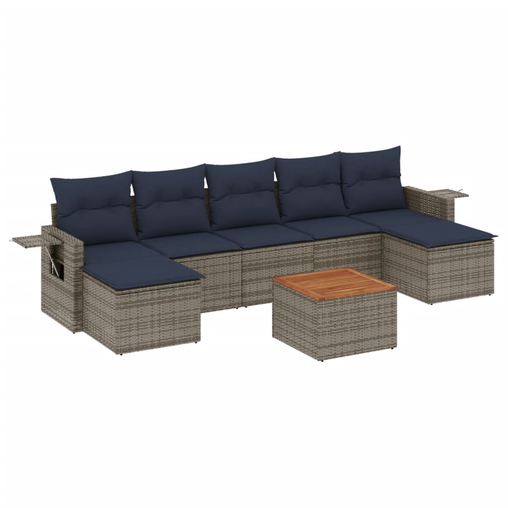 Vrtni set od 8 dijelova s jastucima, sivi poliratan