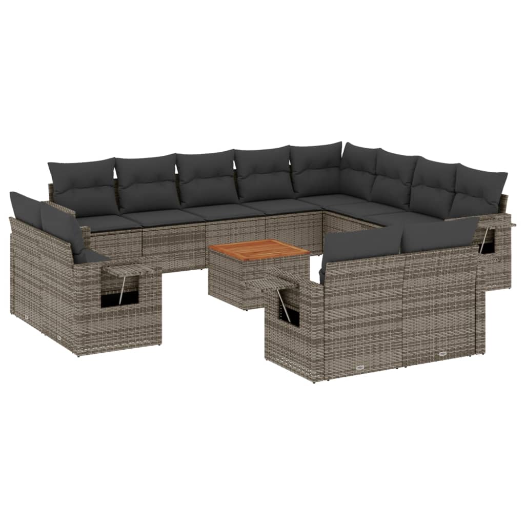 13-dijelni set vrtnih sofa od poliratana s jastucima sivi