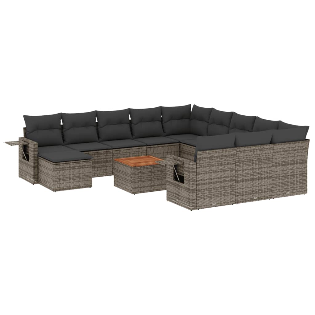 13-dijelni set vrtnih sofa od poliratana s jastucima sivi