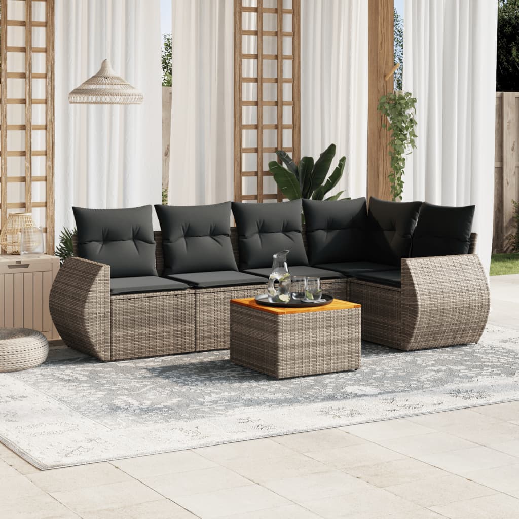 6-dijelni set vrtnih sofa od poliratana s jastucima sivi