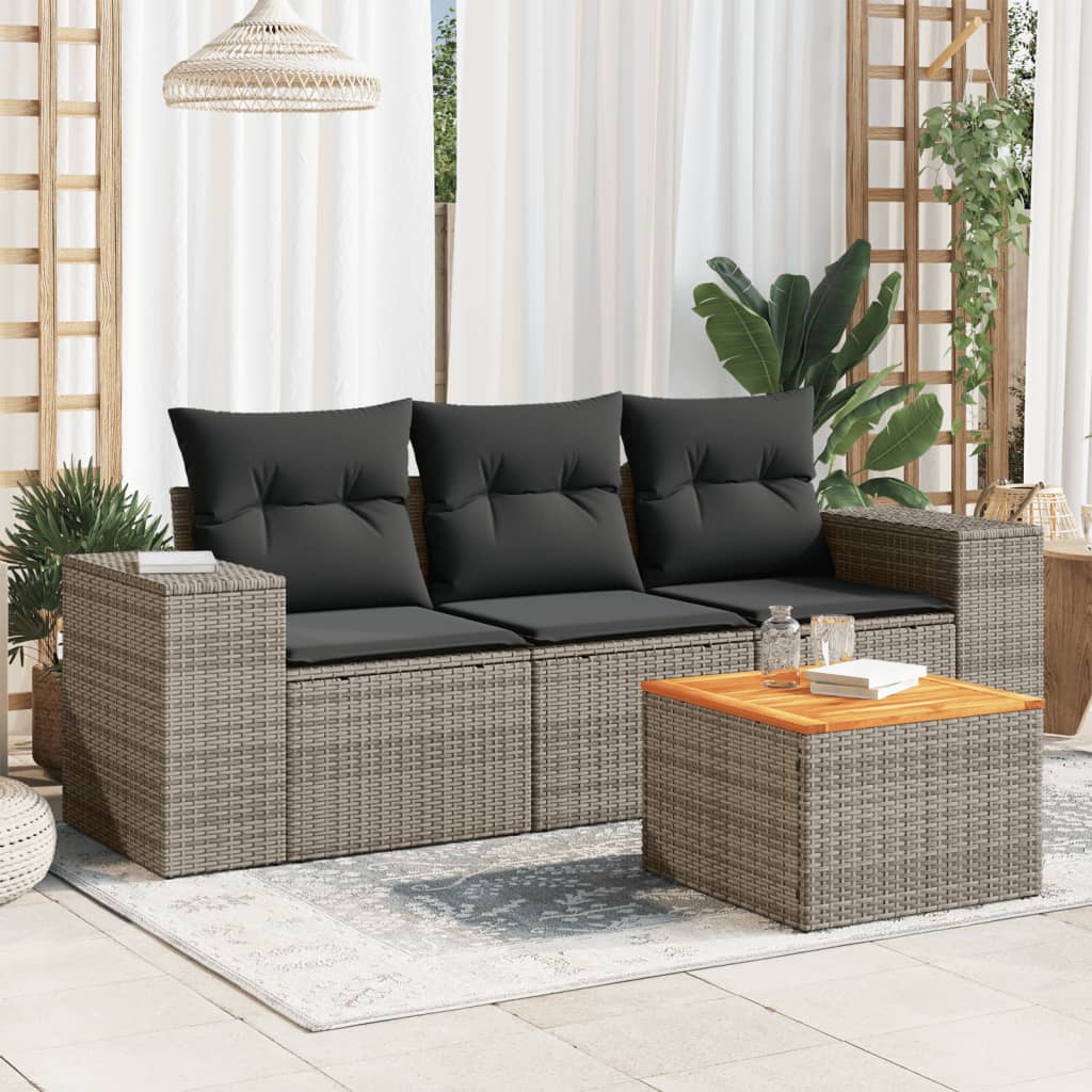 4-dijelni set vrtnih sofa od poliratana s jastucima sivi