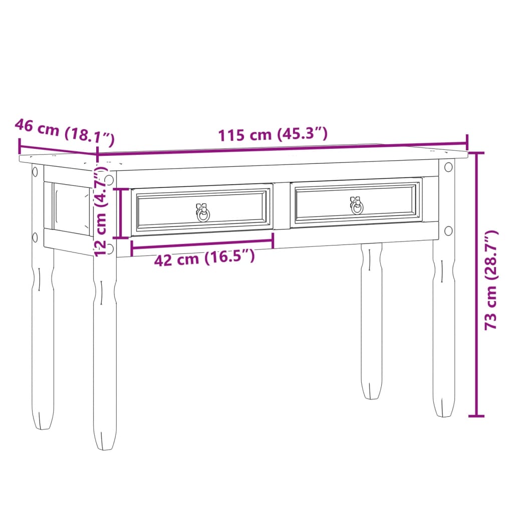 Konzolni stol Corona 115 x 46 x 73 cm od masivne borovine