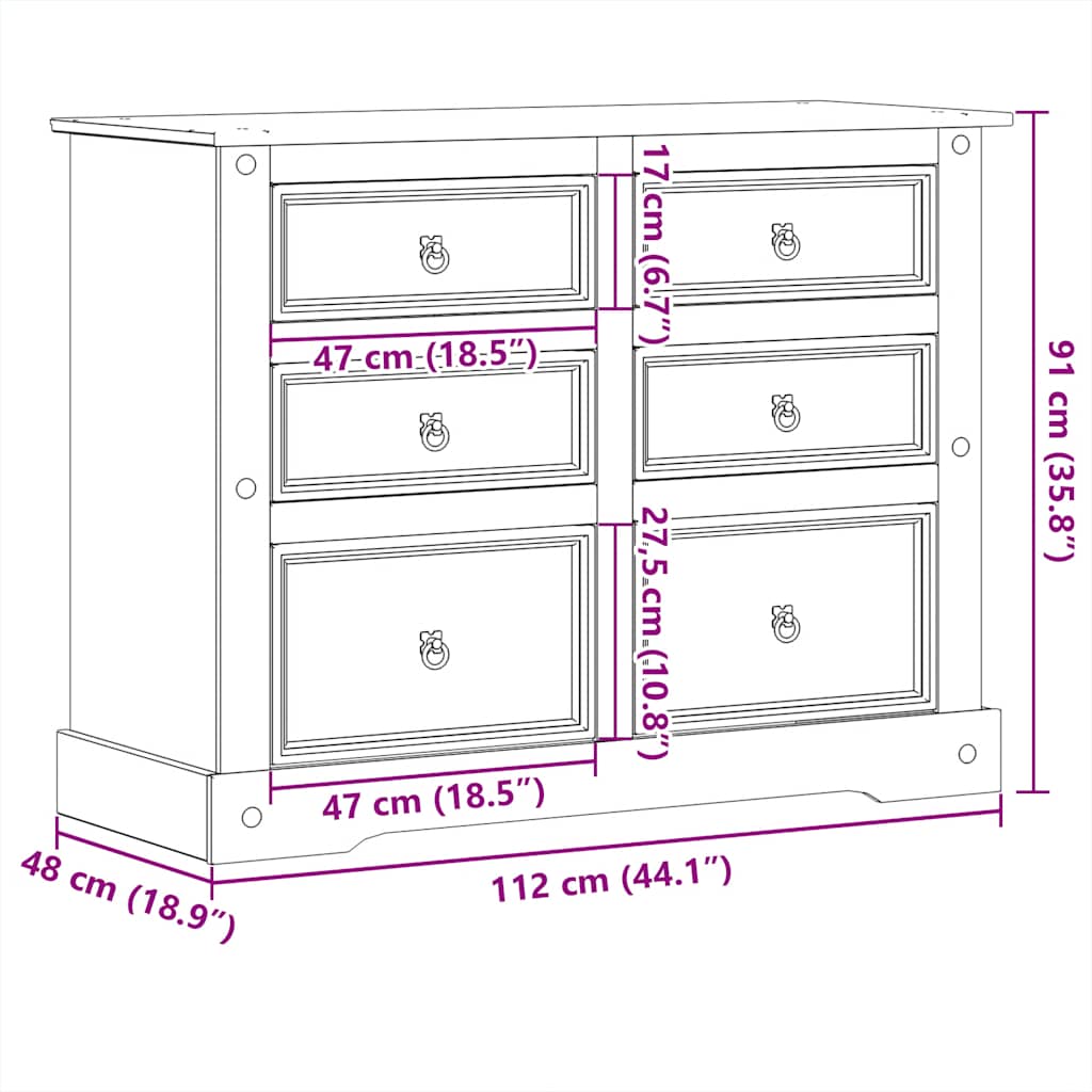 Ladičar Corona 112 x 48 x 91 cm od masivne borovine